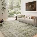 10x14 Area Rugs for Living Room: Large Washable Rug Non Slip Low Pile Soft Faux Wool Non Shedding Distressed Lightweight Vintage Boho Carpet for Bedroom Dining Room Kids Playroom Nursery Farmhouse (Green)