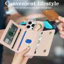for iPhone 15 Pro Case with Card Holder and Strap for Women,Crossbody Lanyard, Make Up Mirror,Ring Stand,Snap Clasp,Cute Phone Wallet Cases 6.1 inch - Rose Gold
