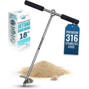 SandShark Lite Series Boat Anchor - Shallow Water Anchor Pole - Jet Ski Anchor, Kayak Anchor, Pontoon Boat Accessories for Beach and Sandbar - 316 Stainless Steel w/Handle and Padded Case