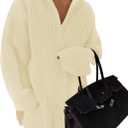 ZESICA Womens Fall Long Sleeve Sweater Dress Casual Quarter Zip Oversized V Neck Collared Knit Pullover Mini Dresses (Beige, S)