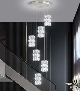 cenozo 6-Lights Modern Crystal Pendant Lights for Kitchen Island LED Dimmable Glam Pendant Lighting Chandelier for Dining Room Hallway Corner Lamp Nickel