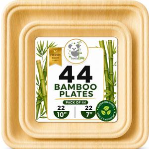 Koala love Bamboo Paper Plates Disposable 10 Inch & 7 Inch Bulk Party Pack Eco Compostable Biodegradable Wooden Plate Best Alternative To Plastic Paper Plates (44 pc)