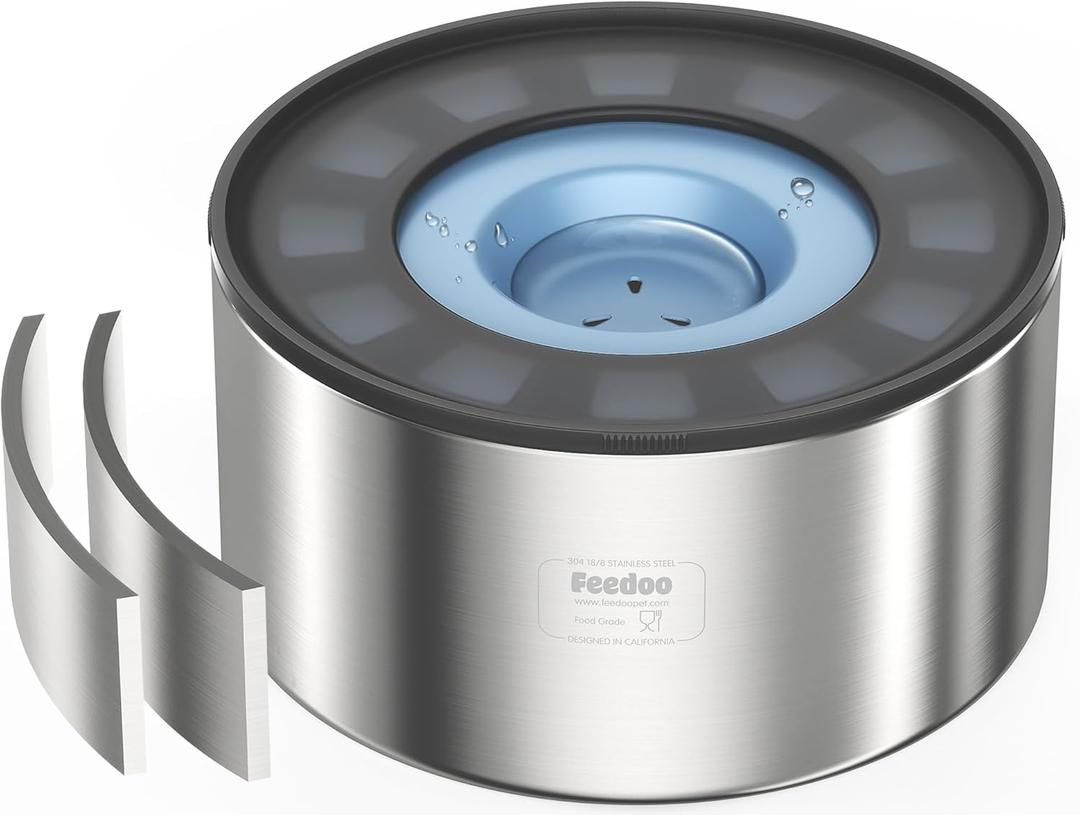 1Gallon No Spill Water Bowl for Dogs, Double-Wall Stainless Steel with Splash-Proof Paws Lid and Floating Disk, Non-Slip Base, Easy to Clean Slow Water Feeder for Large Medium Dogs (3.8L, Blue)