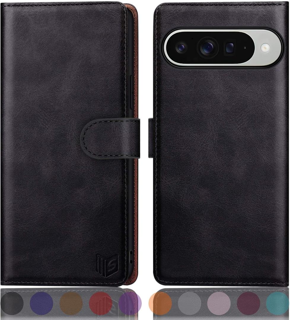 SUANPOT Compatible with Google Pixel 10/10 Pro 6.3" Wallet case with RFID Blocking Credit Card Holder,Flip Book PU Leather Protective Cover Women Men for Pixel 10 Phone case Black