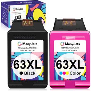Remanufactured 63XL Ink Cartridges Replacement for HP 63 XL Black and Color Combo Pack for HP Officejet 3830 4650 5255 5258 5212 Deskjet 3630 1112 2130 Envy 4520 4510 (1 Black,1 Tri-Color)