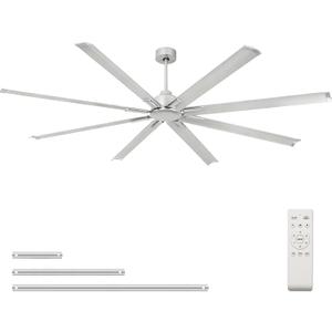 YYEHON 96 inch Large Industrial Ceiling Fan - DC Motor Shop Ceiling Fans with Remote Control Home or Commercial Ceiling Fan for Warehouse/Garage/Gym/Shop,6-Speed Silver No Light