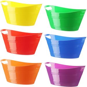 Patelai 6 Pcs Ice Buckets Bulk, Plastic Ice Buckets with Handles, Oval Storage Tub, Large Capacity Drink Tub for Party Bar Wine Beer Champagne Beverage Bottle Cooler(4.5 Liter,Multicolor)