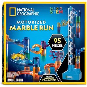 National Geographic Marble Run with Motorized Elevator - 45-Piece Marble Maze Kit with Motorized Spiral Lift, 20 Marbles, Perpetual Motion Machine, STEM Gifts for Boys and Girls, Kids Physics Toys