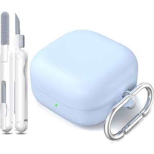 RFUNGUANGO 2026 New Silicone Case for Samsung Galaxy Buds 4 & Buds 4 Pro, Shockproof Protective Cover with Cleaning Kit & Carabiner, Anti-Scratch Non-Slip Earbuds Case, Blue