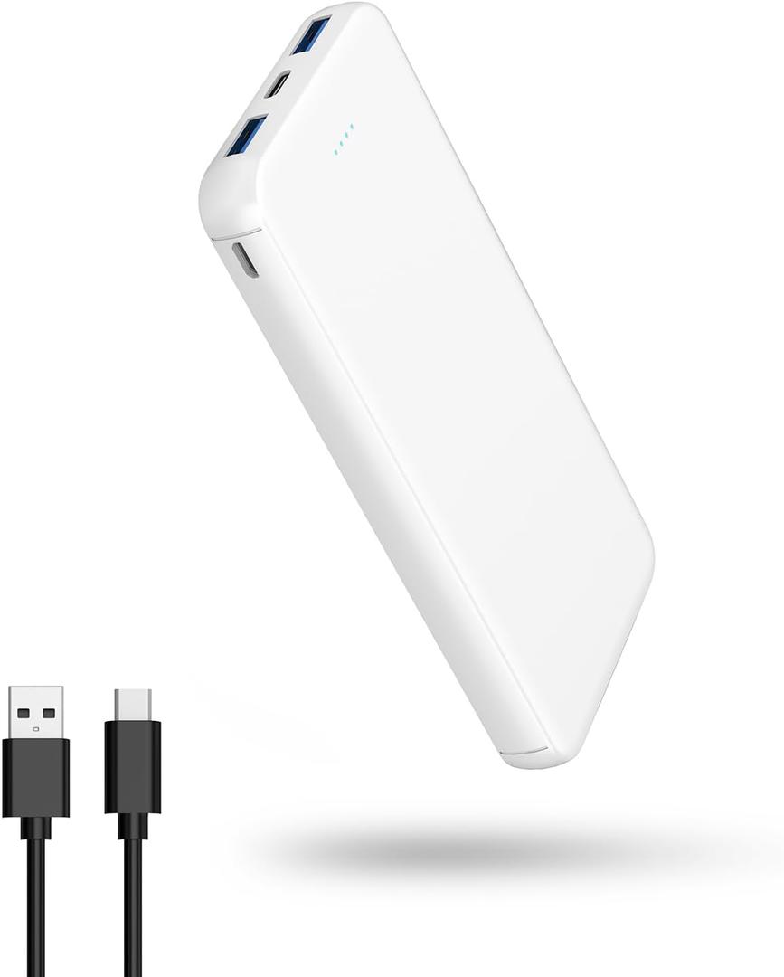 VANYUST Portable Charger, 10000mAh 5V/3A Power Bank, USB-C in&Out Fast Charging Battery Pack, External Powerbank Compatible with iPhone 16 15 14 13 12 Samsung S22 S21 Google iPad etc (White)