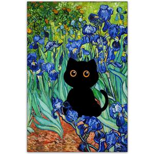 CAXIYSH Black Cat Poster Irises Garden Wall Art Abstract Flowers Canvas Pictures Famous Painting Cat Art Print for Gallery Aesthetic Room Wall Decor 16X24 inch Unframed