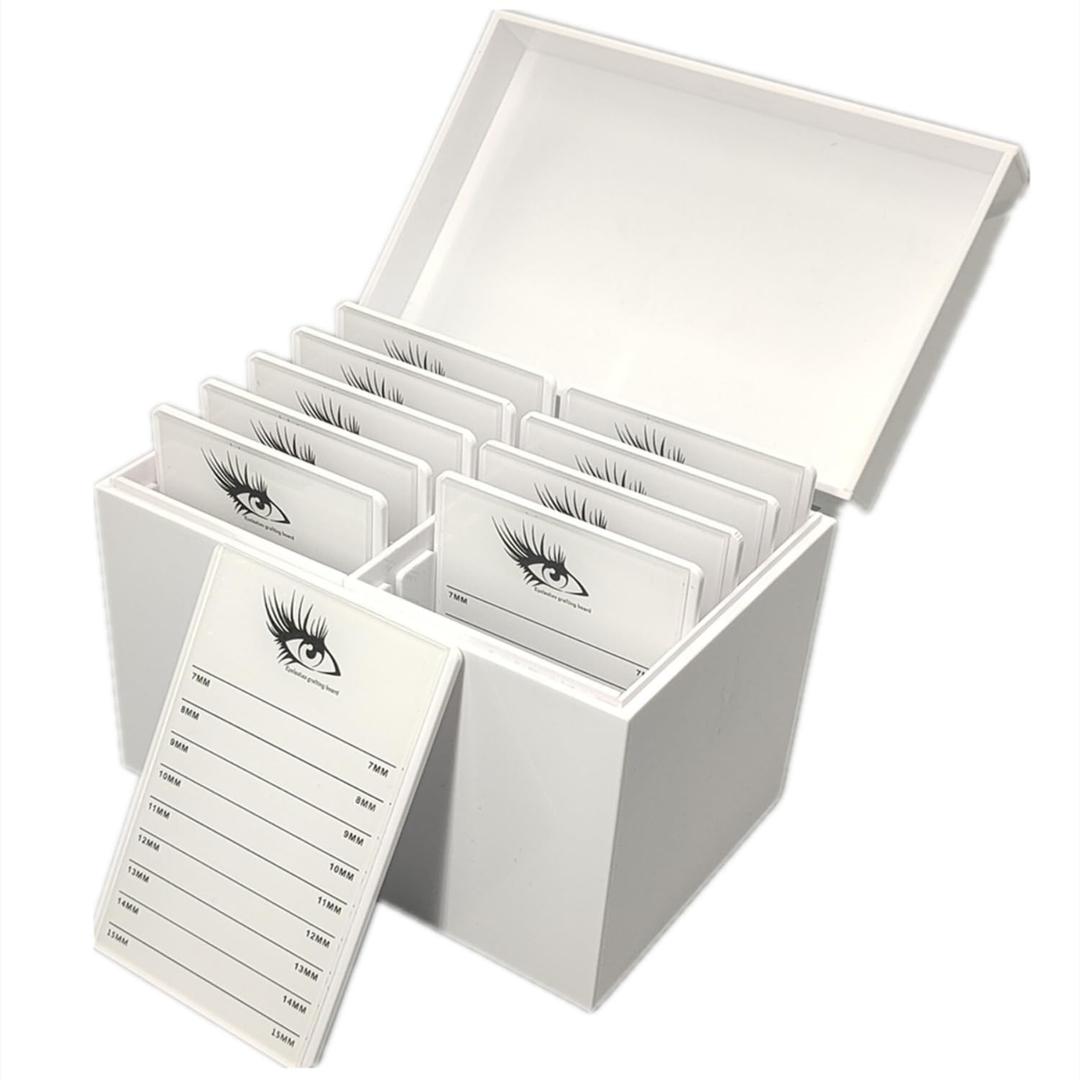 LIXIMMAZN 10 Layers Acrylic Eyelash Storage Box,Eyelash Holder Extension Tool,Makeup Organizer False Eyelashes Glue Pallet Holder, Grafting Eye lashes Close-Packed Display with 10 Pallets (White)