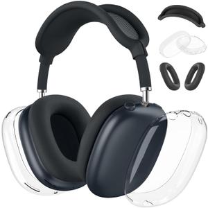 Case Cover for AirPods Max Headphones, Silicone Ear Pad/Headband Cover/Clear Soft TPU Ear Cups, [3 in 1] Accessories Protector for Apple for AirPod Max (2024/2020),Midnight