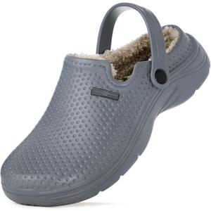 Waterproof Slippers for Men Women Comfy Winter Garden Clogs Warm and Fuzzy Slippers Slip On Home House Shoes Indoor Outdoor Deep Grey,12 Women/10.5 Men,Label Size 44