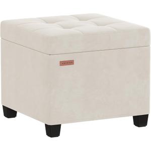 ABHENG Velvet Cover Steel Frame Ottoman with 48L Storage,17.7" x 17.7" x 17.7" Square Linen Storage Ottoman Stool Cube with Legs,for Dorm Livingroom White UASND64W