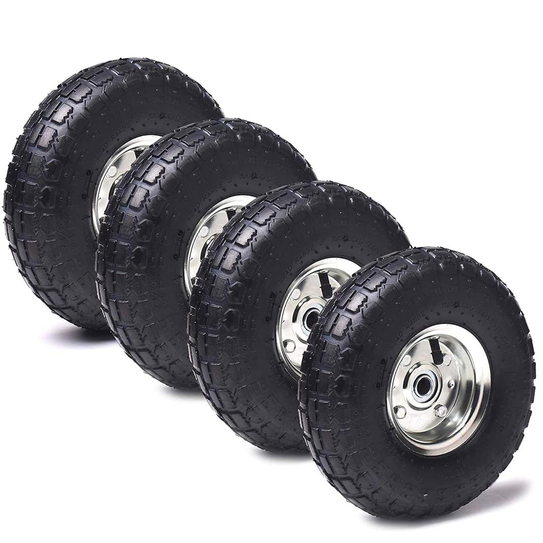(4 Pack) AR-PRO 10" Heavy-Duty Replacement Tire and Wheel - 4.10/3.50-4" with 10" Inner Tube, 5/8" Axle Bore Hole, 2.2" Offset Hub and Double Sealed Bearings for Hand Trucks and Gorilla Cart (Silver)