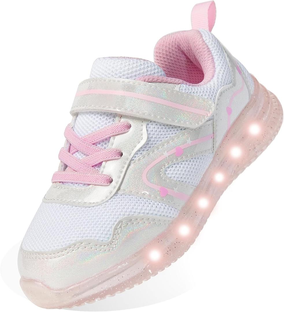 SKYWHEEL Toddler Girls Boys Light up Shoes LED Flashing Lightweight Mesh Breathable Walking Sneakers for Toddler and Little Kids Running, Size 8