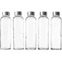 Epica glass bottles with lids 18oz glass water bottles , reusable juice jar with lids for storing juices , reusable water bottle durable & ecofriendly set of 5