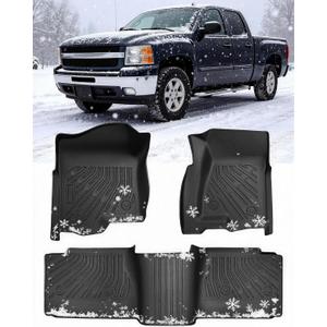 Floor Mats for Chevy Silverado Sierra: 1999-2007 Extended Cab (2007 Classic Only), All Weather Car Accessories Rubber Truck Floor Liners for Chevrolet Silverado & for GMC Sierra 1500 2500 3500 (3PCS)