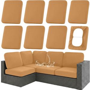 hyha Waterproof Outdoor Cushion Covers for Patio Furniture, Stretch Patio Chair Cushion Slipcovers, Coated UV Resistant Replacement Seat Covers, Solid Color (Camel, 8PC)