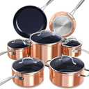 Nuwave Healthy Duralon Blue Ceramic Nonstick Cookware Set, Diamond Infused Scratch-Resistant, PFAS Free, Dishwasher & Oven Safe, Induction Ready & Evenly Heats,Tempered Glass Lids & Stay-Cool Handles (Metallic Rustic Copper)