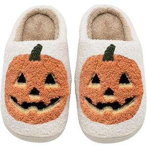 Halloween Pumpkin Slippers for Womens Mens Plush Warm Spooky Lantern Pumpkin Slippers House Shoes (7.5-8.5 Women/6.5-7.5 Men)