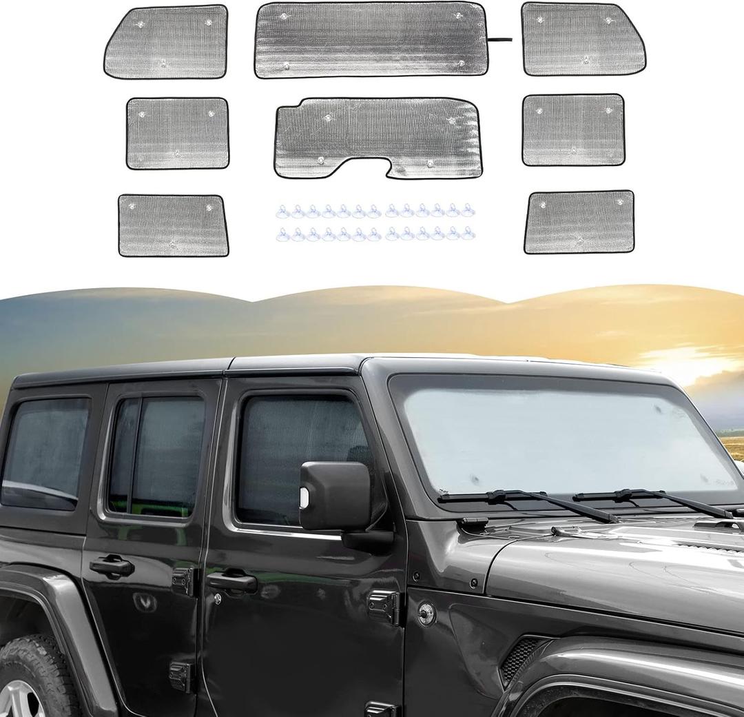 Windshield Sunshade Sun Shade Heat Shield Window Sun Visor Mat for Jeep Wrangler JLU 4 Door 2018-2024,8PCS