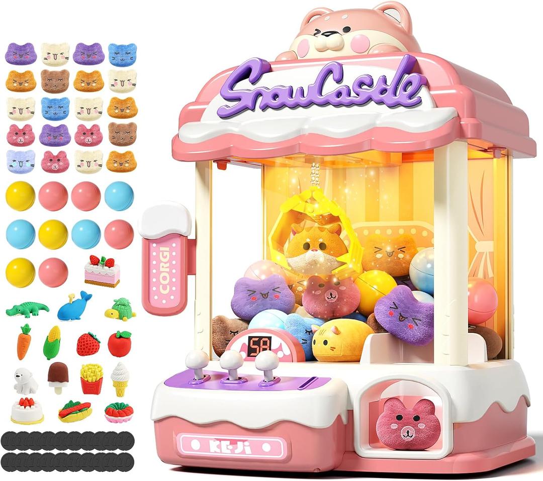 Claw Machine for Kids, Mini Vending Machine with Music, Prize Dispenser Toys for Girls and Boys, Electronic Claw Game Machine for Party Birthdays, Includes 45 Mini Toys (Medium)