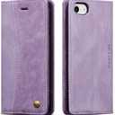 QLTYPRI Wallet Case for iPhone SE 2022 5G/SE 2020/8/7, Vintage Folio PU Leather Case with Card Slots Magnetic Closure Kickstand Flip Crashproof Phone Cover - Purple