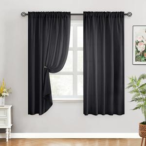 HOMEIDEAS Halloween Non-See-Through Black Privacy Sheer Curtains, 52 X 63 Inches Long 2 Panels Sheer Curtains Light Filtering Window Drapes for Bedroom Living Room