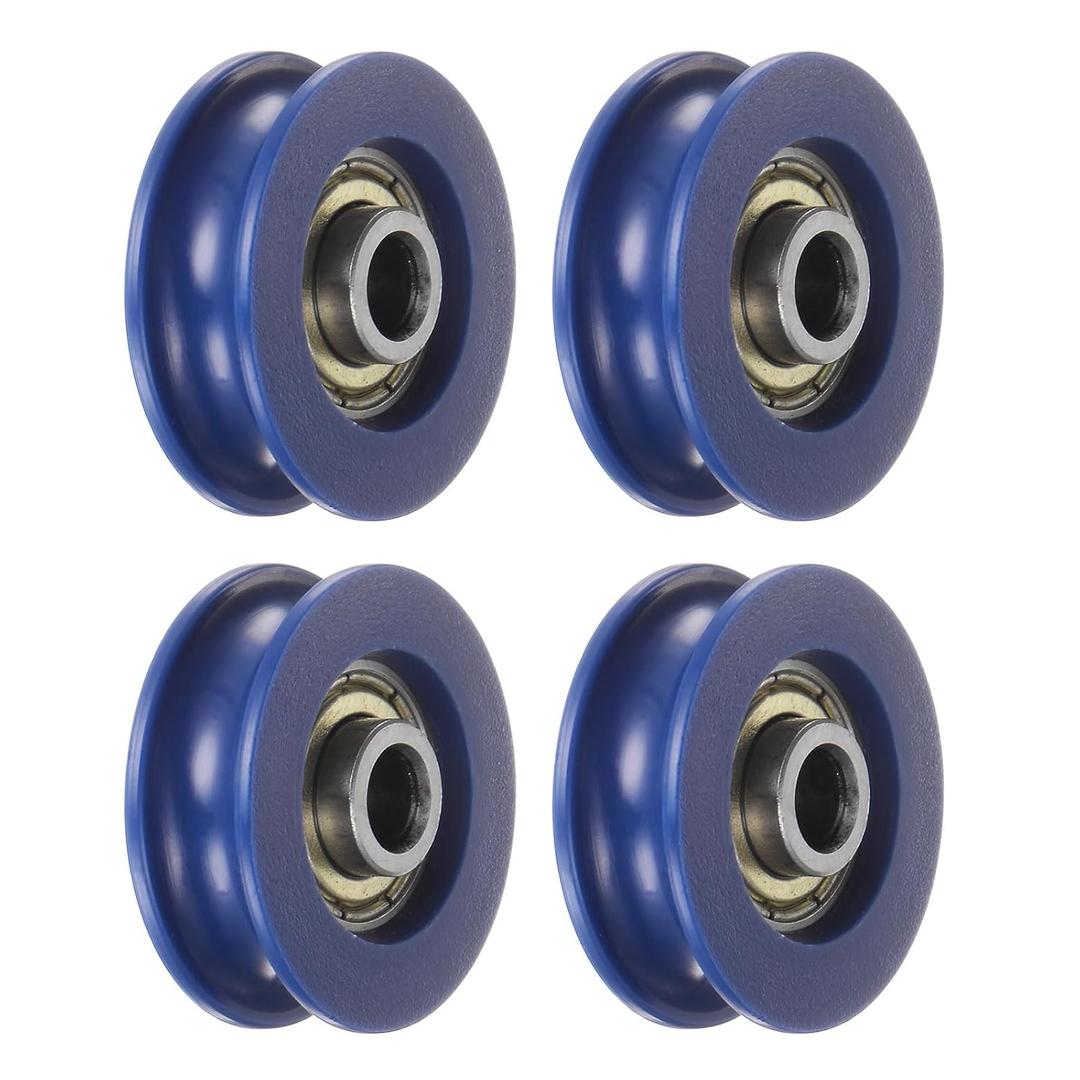 uxcell 4pcs U Type Groove Pulley Nylon Guide Rolling Bearing 5x25.5x8.5mm U Groove Roller Wheel for Door Window, Blue