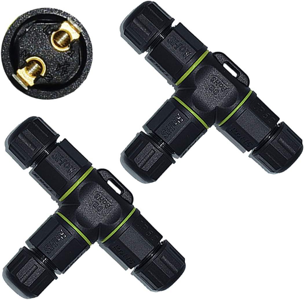 3 Way Junction Box IP68 Waterproof Electrical Junction Box 2 Pin Junction Box Outdoor Cable Connector for Underground/Outdoor 4.5mm-10mm, Shielded Field Installable - 2Pin (White)