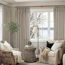 Extra Wide Curtains 60 Inch Width 84 Inches Long for Living Room Bedroom Light Filtering Semi Sheer Farmhouse Pleated Curtain Hooks Rings for Patio Sliding Door Large Window Burlywood Taupe 1 Panel