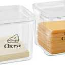 2 Pack Cheese Container for Refrigerator Airtight Creamer Container with and Lid Cream Cheese Sliced Cheese Box Cheese Saver for Fridge Keeper Cream Block Shredded Cheese Storage Box Clear