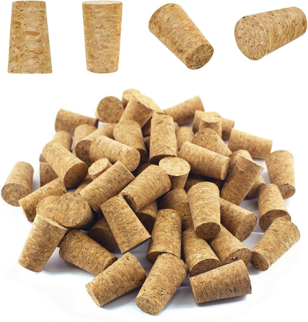 100 Pack Corks for Crafts, Tapered Wine Bottle Cork Stoppers Replacement Corks for Wine Beer Bottle, Leakproof