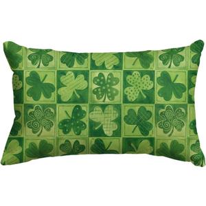 AVOIN colorlife St Patricks Day Clover Polka Dot Green Throw Pillow Cover, 12 x 20 Inch Check Shamrock Cushion Case Decoration for Sofa Couch