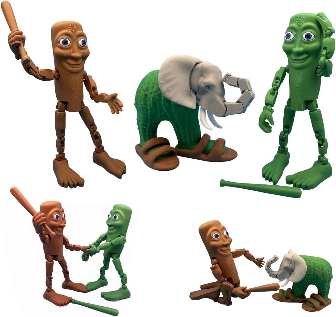 2025 New Tung Tung Tung Sahur Italian brainrot Cactus Elephant 3D Printed Desktop Decoration with Movable Joints (Set of 3)