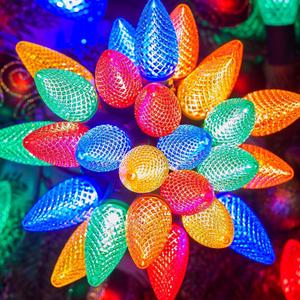 Brightown Outdoor Christmas Lights, 100 Ft LED Commercial String Lights With Multicolor Strawberry C9 Bulbs, Waterproof Connectable UL Certified for Indoor Yard Xmas Tree House Decor