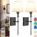Wall Lights Battery Operated Wall Sconces Set Of 2,Black Rechargeable Wall Light With Wireless Remote Dimmable,12 Colors Modes Cordless Battery Sconce Indoor Wall lamp for Bedroom Living Room Hallway
