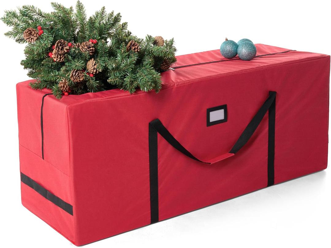 JOIEDOMI Christmas Tree Storage Bag - for 7.5 ft Artificial Disassembled Holiday Tree - Heavy Duty 900D Oxford Fabric Waterproof Xmas Tree Bag with Durable Reinforced Handles & Dual Zipper, Red