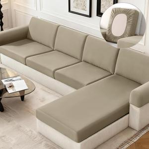 KinCam Couch Cushion Covers, Stretch Sectional Couch Covers Sofa Cushion for L Shaped Couch Cover Washable Sofa Slipcovers Sofa Covers(Chaise Cover, Taupe)