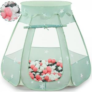 Baby Ball Pit Tent with 50 Balls - For Toddlers, Pink/White/Gray Princess Playhouse with Carry Bag, 109x90cm