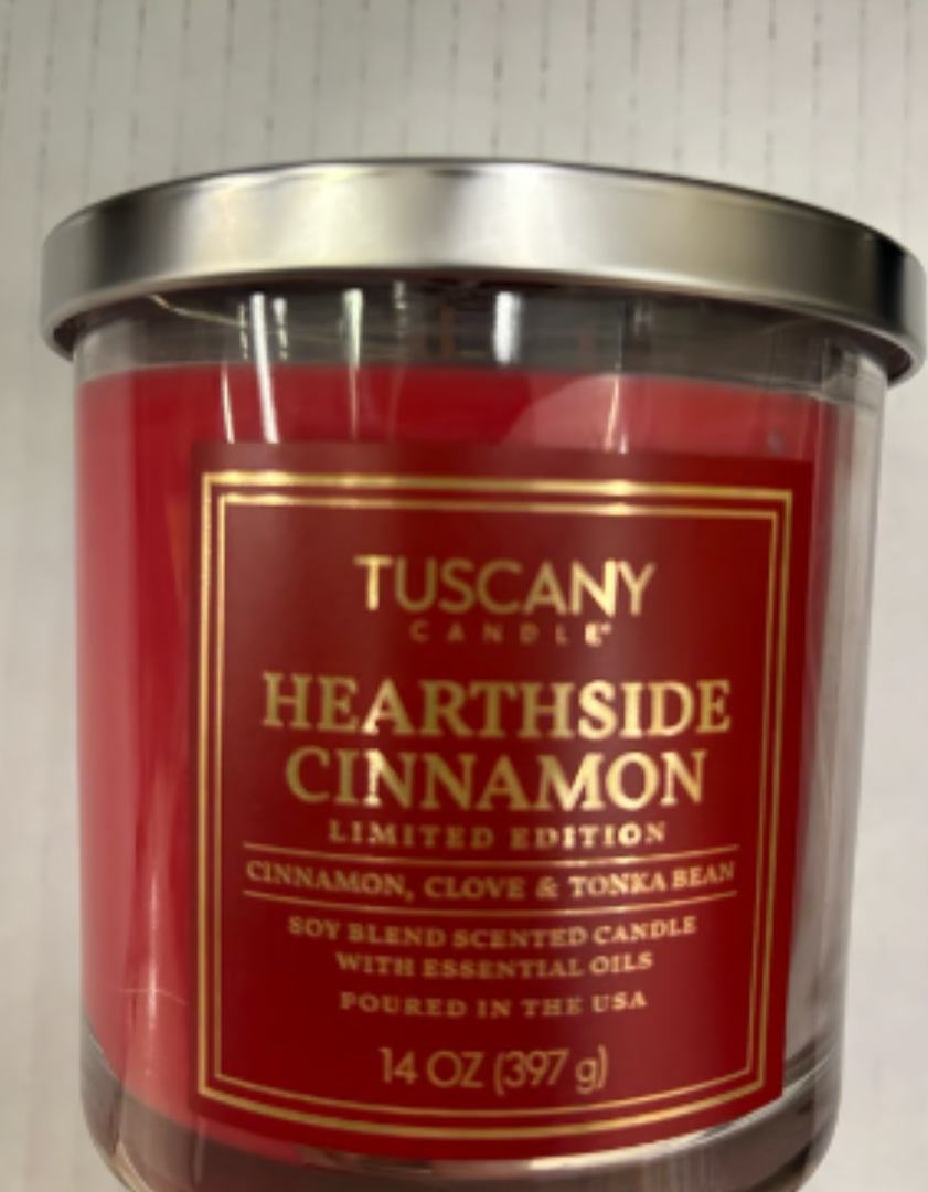 Tuscany Candle Hearthside Cinnamon: Clove & Tonka Bean Scented Holiday Candle, 14 oz