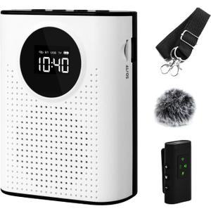AURTEC Voice Amplifier with Magnetic Wireless Lavalier Microphone, Portable Amplifier with 2.4G Wireless Microphone, Supports Bluetooth, TF Card, USB Flash Drive and AUX Input (White)