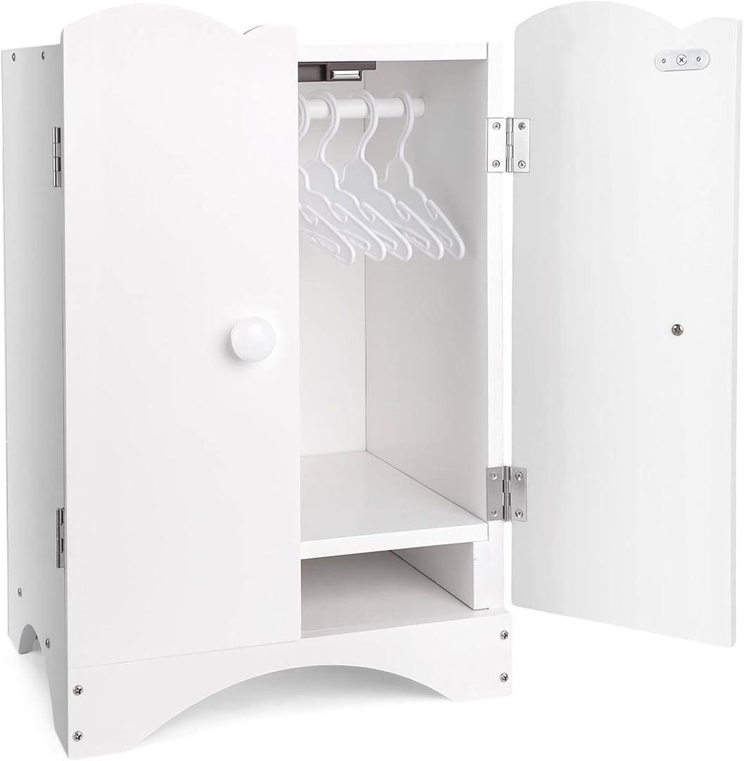 BABESIDE Wooden Baby Dolls Closet for 12-16 Inches Doll, Armoire Dolls Wardrobe for Baby Doll Clothes Storage, Includes 10 Clothes Hangers, Baby Dolls Accessories Furniture fit Dolls Boy Girl