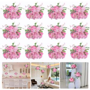 Wedding Centerpieces for Tables 12pcs Rose Ball Artificial Flower Arrangements 11" Silk Floral Half Balls for Party Home Valentine's Day Decoration-Pink