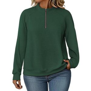 DOLNINE Plus-Size-Sweatshirts for Women Casual Oversized Half Zip Pullover Tops Dressy Long Sleeve Crewneck Blouses Shirts (Green, XL)