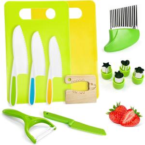 Chanking 13 Pieces Kids Safe Knife Set for Real Cooking Child-Friendly Plastic Chef Tools Montessori Kitchen Toys for Toddlers with Bright Colors Gifts for Boys and Girls