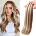 Butterfly Weft Hair Extensions Human Hair Mixed Golden Brown Double Weft Hair Extensions Real Human Hair 16 Inch Butterfly Invisible Weft Hair Color 4/22# with Micro Beads,Glueless Install 100g