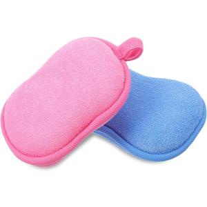 2Pcs Baby Sponge for Bathing, Bath Sponges Loofah for Kids Soft Absorbent, Children Shower Mild Exfoliating Cleaning Tools for Kids Adult All Skin Type, Pink & Blue